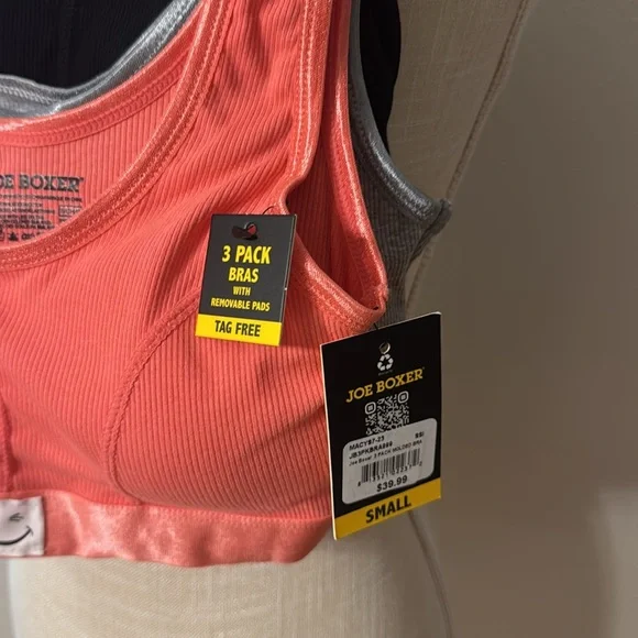 Joe Boxer Bra Trio - Coral,Gray, Black - Picture 6 of 7